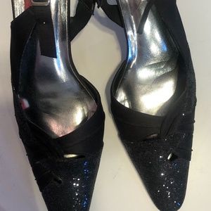 Black beaded shoes, low heal